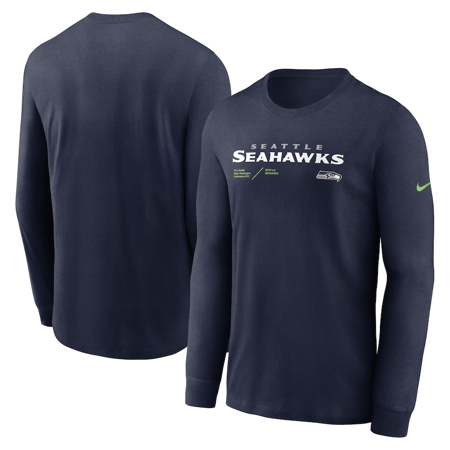 Seattle Seahawks Football Navy Sideline Infograph Lock Up Performance Long Sleeve T-Shirt - Man
