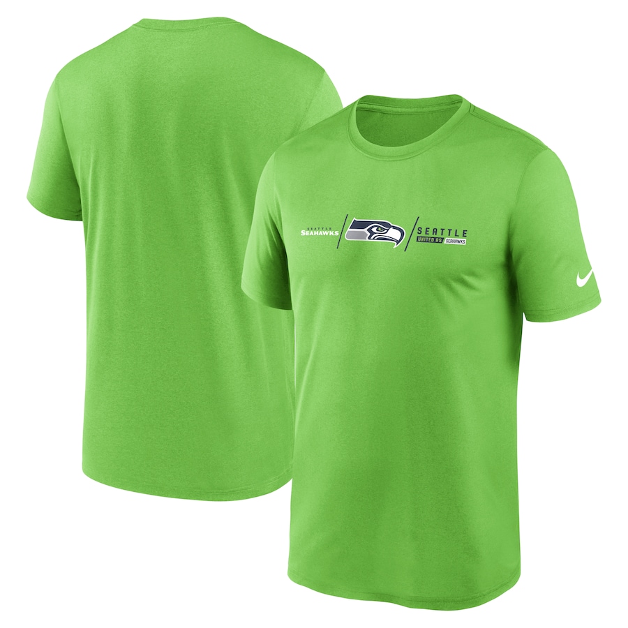 Seattle Seahawks Football Neon Green Horizontal Lockup Legend Performance T-Shirt - Man Seattle Seahawks Football Neon Green Horizontal Lockup Legend Performance T-Shirt - Man