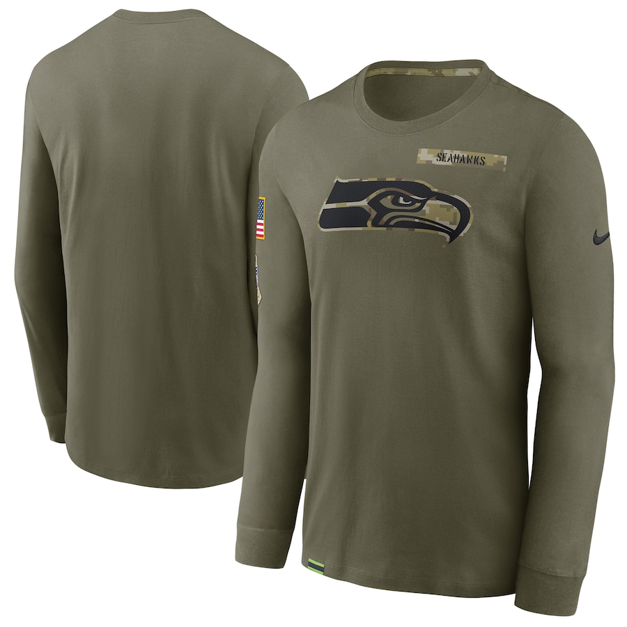 Seattle Seahawks Football Olive 2021 Salute To Service Performance Long Sleeve T-Shirt - Man Seattle Seahawks Football Olive 2021 Salute To Service Performance Long Sleeve T-Shirt - Man