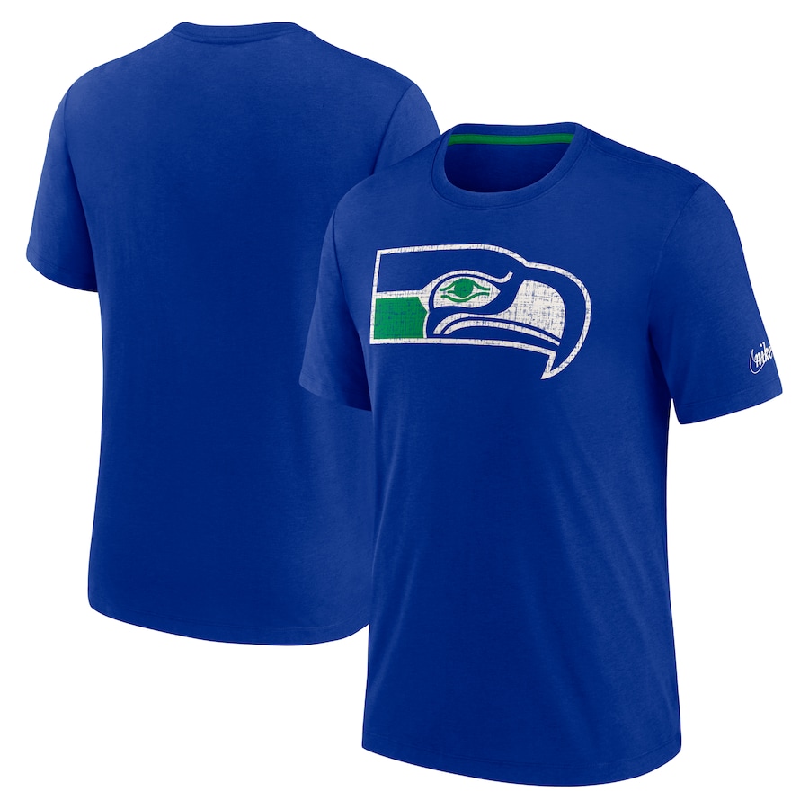 Seattle Seahawks Football Royal Rewind Playback Logo Tri-Blend T-Shirt - Man Seattle Seahawks Football Royal Rewind Playback Logo Tri-Blend T-Shirt - Man