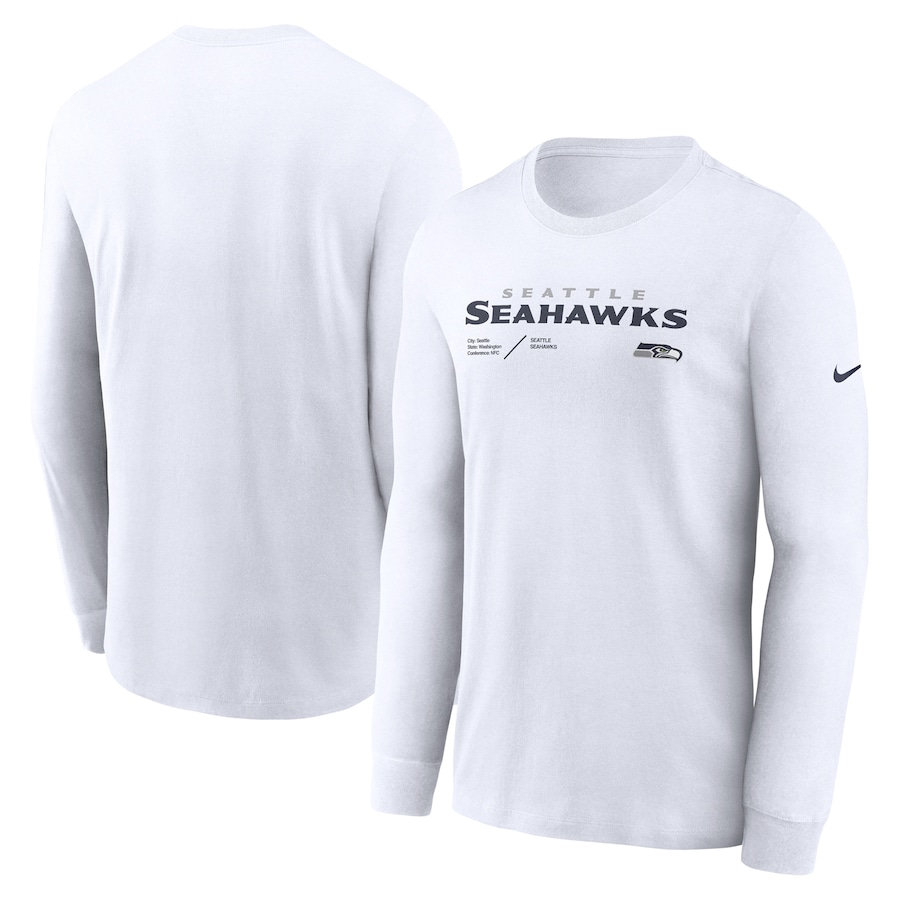Seattle Seahawks Football Silver Sideline Infograph Lock Up Performance Long Sleeve T-Shirt - Man Seattle Seahawks Football Silver Sideline Infograph Lock Up Performance Long Sleeve T-Shirt - Man