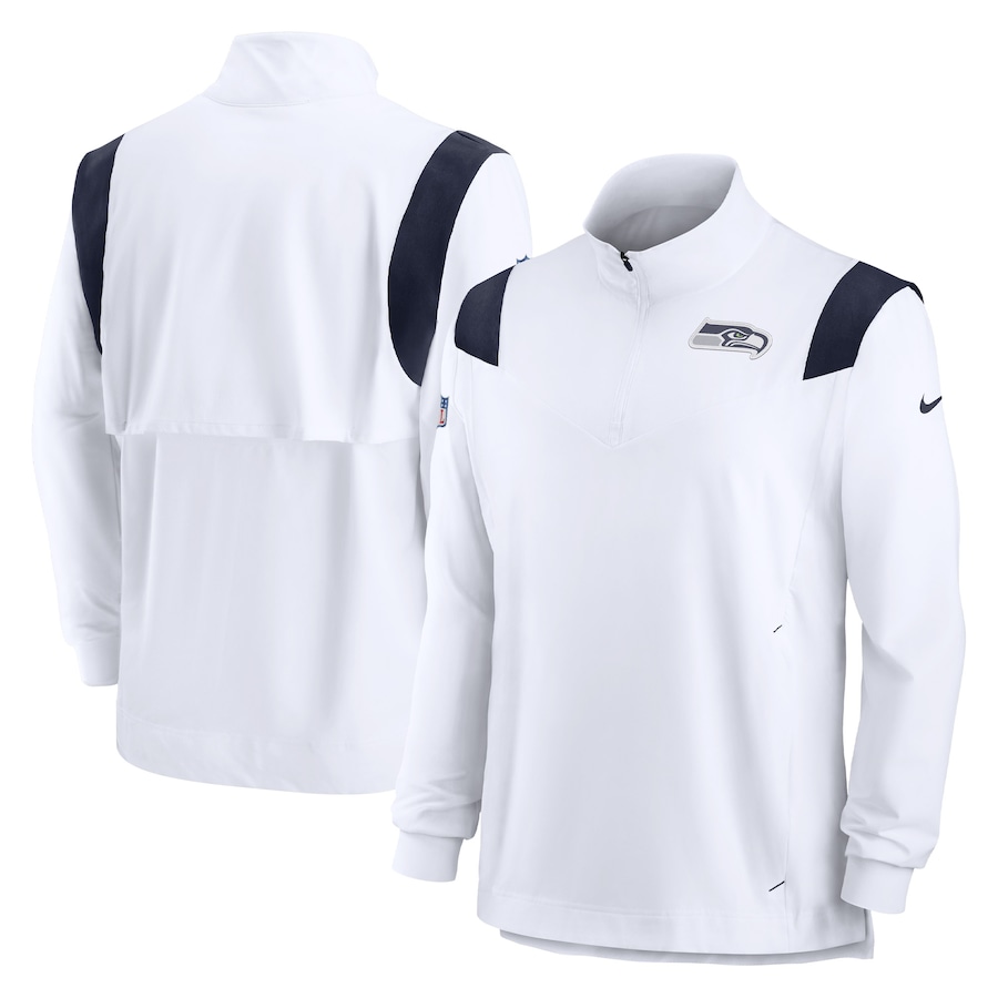 Seattle Seahawks Football White Sideline Coaches Chevron Lockup Quarter-Zip Top - Man