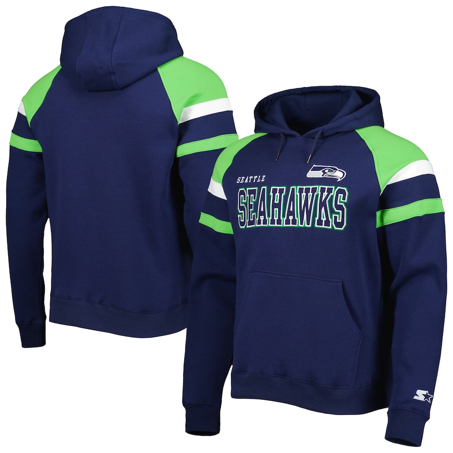 Seattle Seahawks Starter College Navy Draft Fleece Raglan Pullover Hoodie - Man Seattle Seahawks Starter College Navy Draft Fleece Raglan Pullover Hoodie - Man