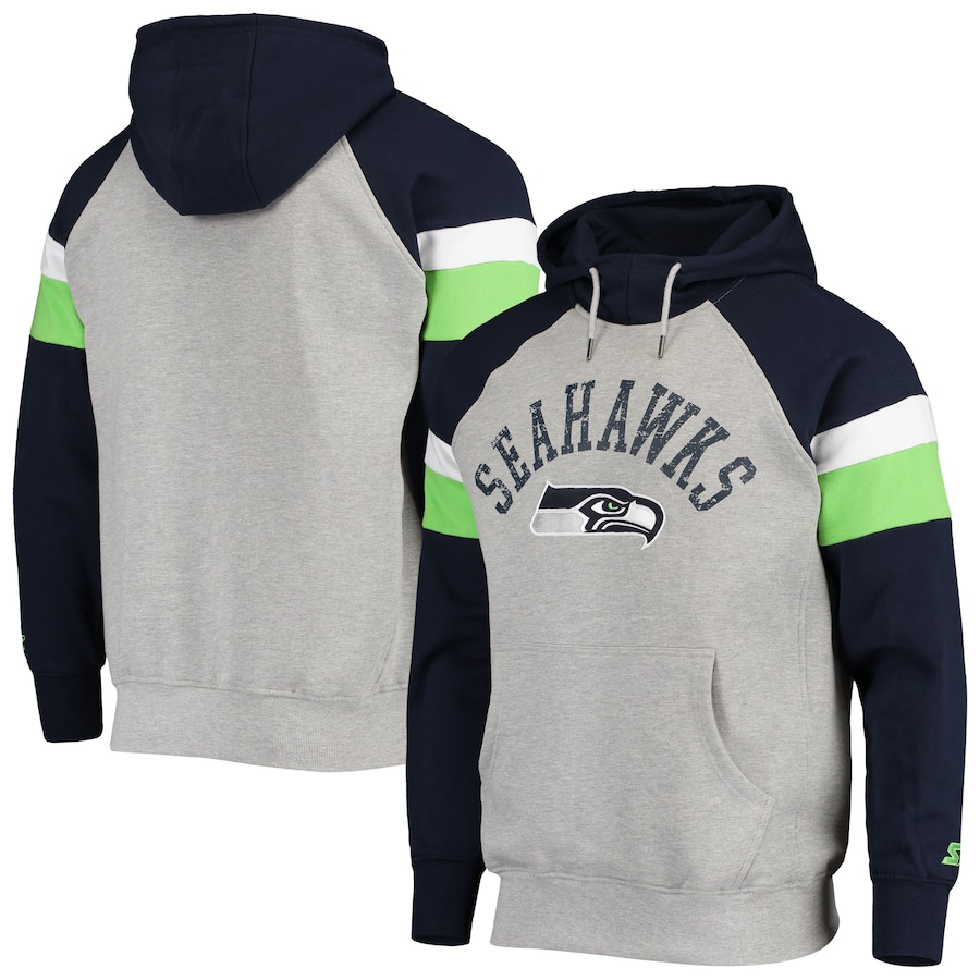 Seattle Seahawks Starter Heathered Gray/College Navy Home Run Raglan Pullover Hoodie - Man Seattle Seahawks Starter Heathered Gray/College Navy Home Run Raglan Pullover Hoodie - Man