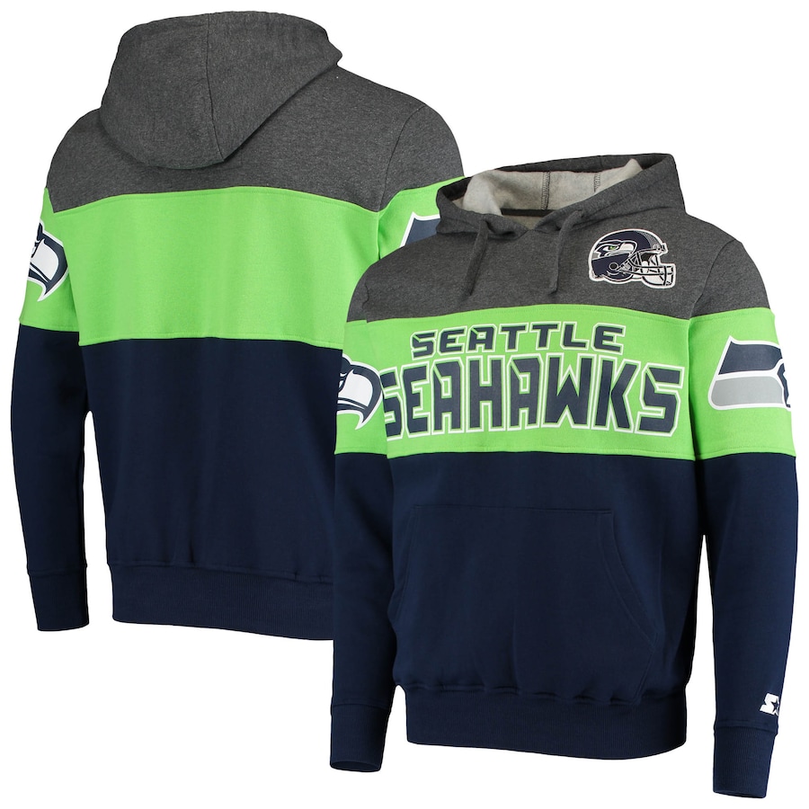 Seattle Seahawks Starter Heathered Gray/Neon Green Extreme Fireballer Pullover Hoodie - Man Seattle Seahawks Starter Heathered Gray/Neon Green Extreme Fireballer Pullover Hoodie - Man