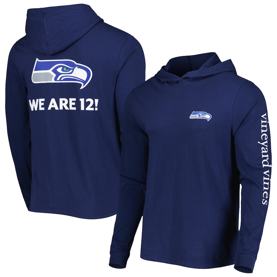 Seattle Seahawks Vineyard Vines College Navy Local Long Sleeve Hoodie T-Shirt - Man