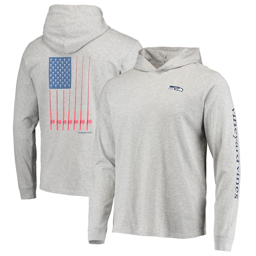 Seattle Seahawks Vineyard Vines Heathered Gray Hoodie Long Sleeve T-Shirt - Man