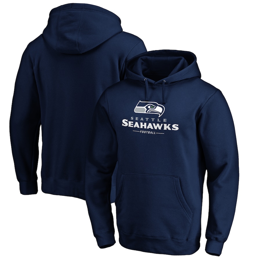 Seattle Seahawkss Navy Logo Team Lockup Fitted Pullover Hoodie - Man
