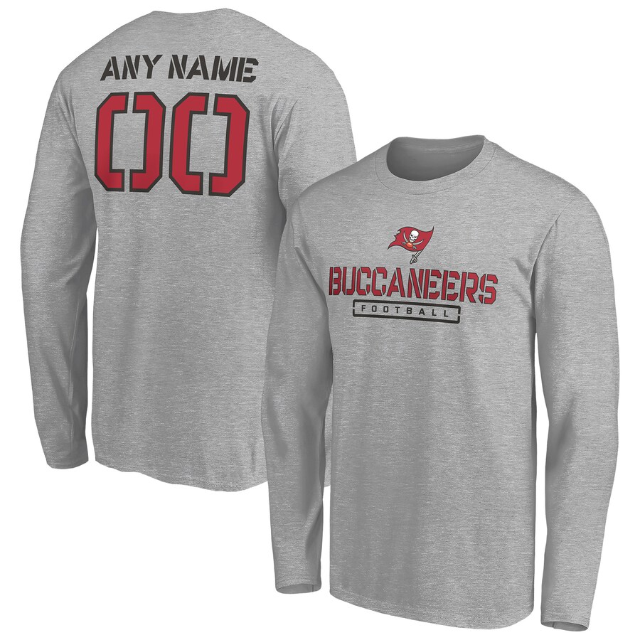 Tampa Bay Buccaneers Gray Personalized Name & Number Evanston Stencil Long Sleeve T-Shirt - Man Tampa Bay Buccaneers Gray Personalized Name & Number Evanston Stencil Long Sleeve T-Shirt - Man