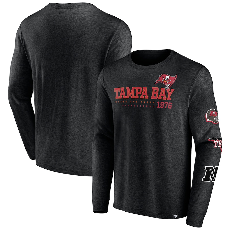 Tampa Bay Buccaneers Heather Black High Whip Pitcher Long Sleeve T-Shirt - Man Tampa Bay Buccaneers Heather Black High Whip Pitcher Long Sleeve T-Shirt - Man