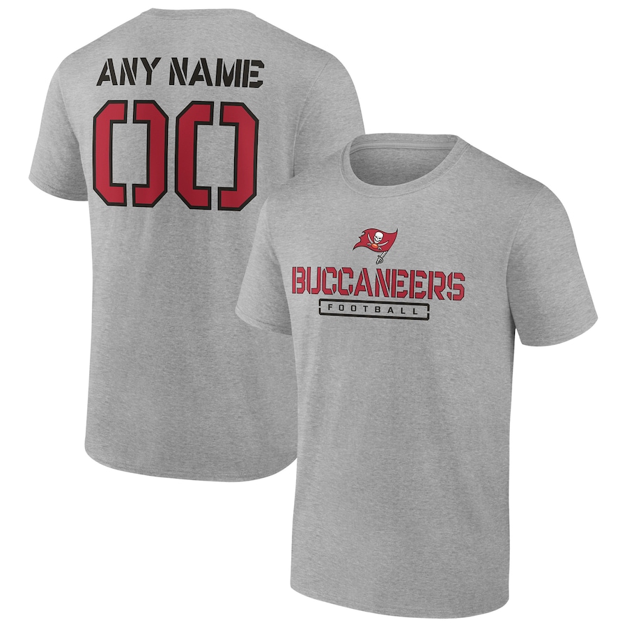 Tampa Bay Buccaneers Heather Gray Personalized Name & Number Evanston Stencil T-Shirt - Man Tampa Bay Buccaneers Heather Gray Personalized Name & Number Evanston Stencil T-Shirt - Man