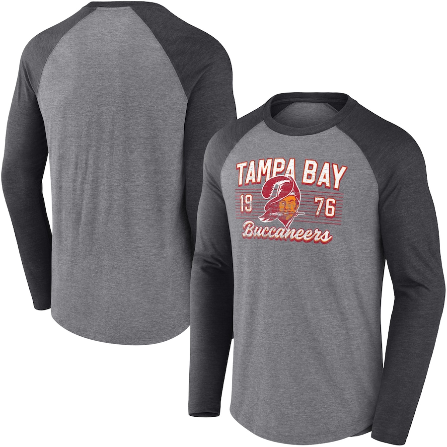 Tampa Bay Buccaneers Heathered Gray/Heathered Charcoal Weekend Casual Tri-Blend Raglan Long Sleeve T-Shirt - Man Tampa Bay Buccaneers Heathered Gray/Heathered Charcoal Weekend Casual Tri-Blend Raglan Long Sleeve T-Shirt - Man