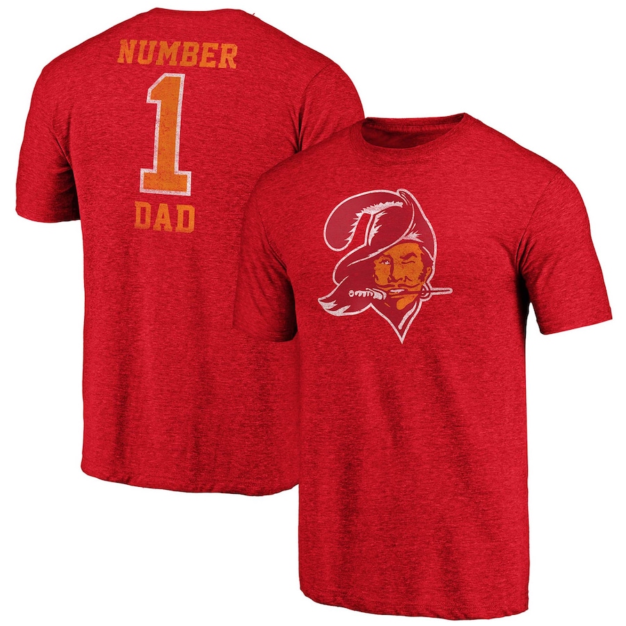 Tampa Bay Buccaneers Heathered Red Historic Logo Greatest Dad Tri-Blend T-Shirt - Man Tampa Bay Buccaneers Heathered Red Historic Logo Greatest Dad Tri-Blend T-Shirt - Man