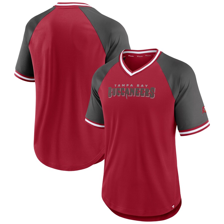 Tampa Bay Buccaneers Red/Pewter Second Wind Raglan V-Neck T-Shirt - Man Tampa Bay Buccaneers Red/Pewter Second Wind Raglan V-Neck T-Shirt - Man