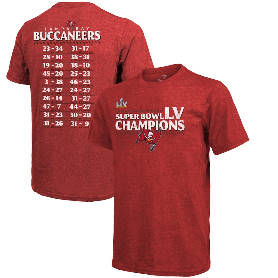 Tampa Bay Buccaneers Red Super Bowl LV Champions Schedule T-Shirt - Man