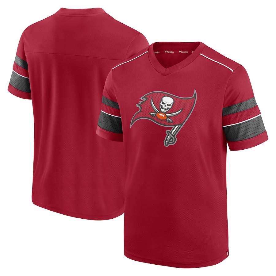 Tampa Bay Buccaneers Red Textured Hashmark V-Neck T-Shirt - Man Tampa Bay Buccaneers Red Textured Hashmark V-Neck T-Shirt - Man