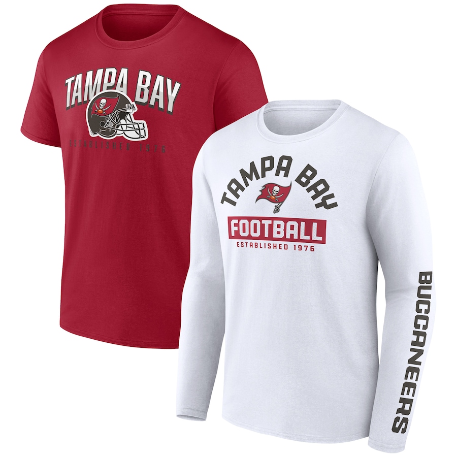 Tampa Bay Buccaneers Red/White Long and Short Sleeve Two-Pack T-Shirt - Man Tampa Bay Buccaneers Red/White Long and Short Sleeve Two-Pack T-Shirt - Man