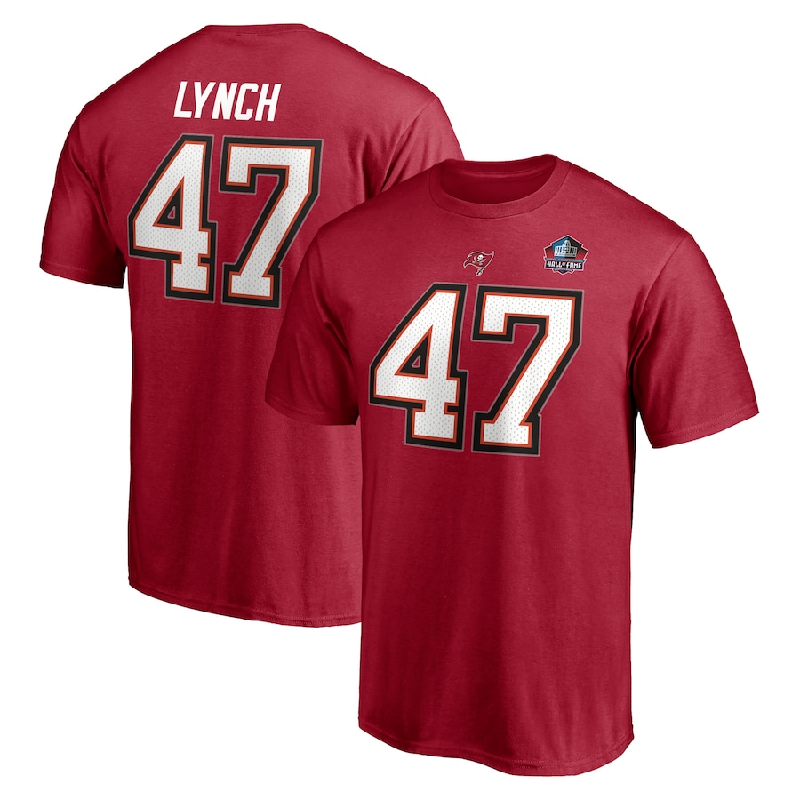 Tampa Bay Buccaneers John Lynch Red NFL Hall of Fame Class of 2021 Name & Number T-Shirt - Man