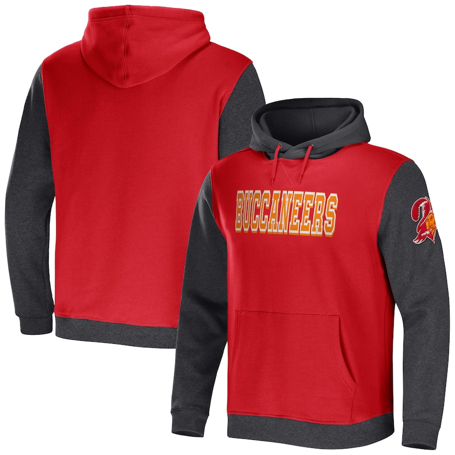 Tampa Bay Buccaneers NFL x Darius Rucker Collection by USASportsStoreRed/Charcoal Colorblock Pullover Hoodie - Man Tampa Bay Buccaneers NFL x Darius Rucker Collection by USASportsStoreRed/Charcoal Colorblock Pullover Hoodie - Man