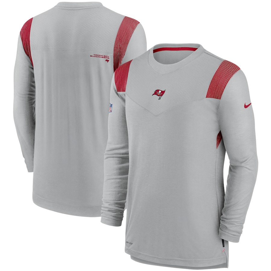 Tampa Bay Buccaneers Football Gray Sideline Player UV Performance Long Sleeve T-Shirt - Man Tampa Bay Buccaneers Football Gray Sideline Player UV Performance Long Sleeve T-Shirt - Man