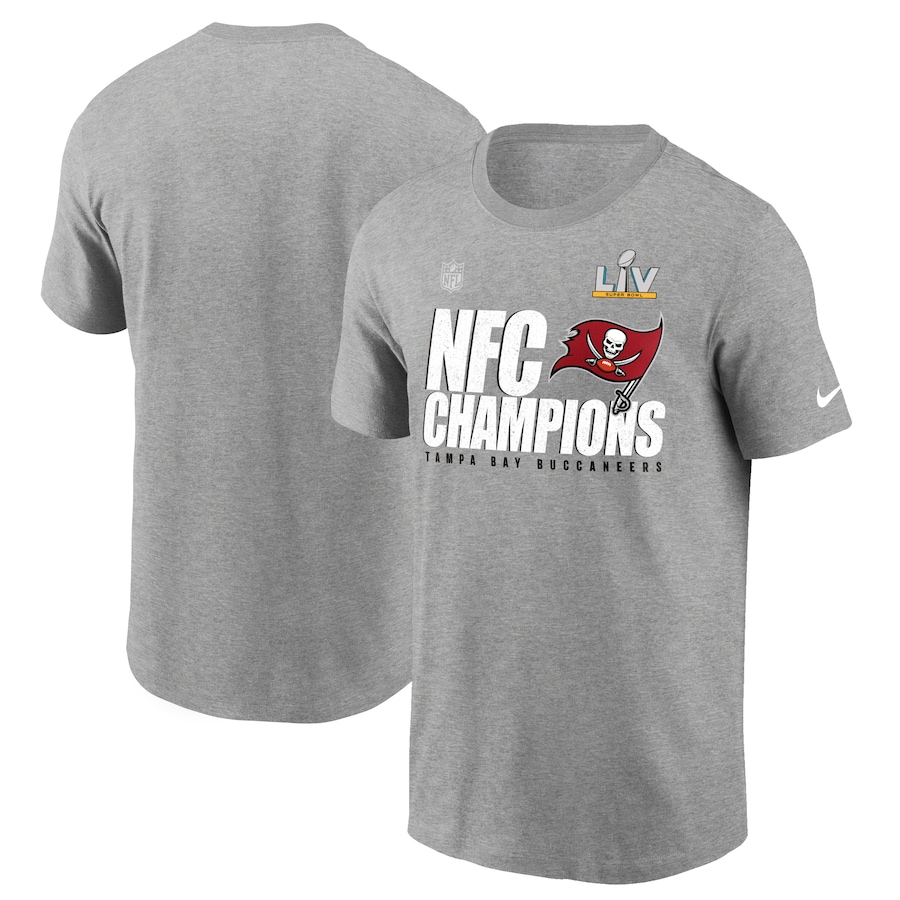 Tampa Bay Buccaneers Football Heather Gray 2020 NFC Champions Locker Room Trophy Collection T-Shirt - Man Tampa Bay Buccaneers Football Heather Gray 2020 NFC Champions Locker Room Trophy Collection T-Shirt - Man