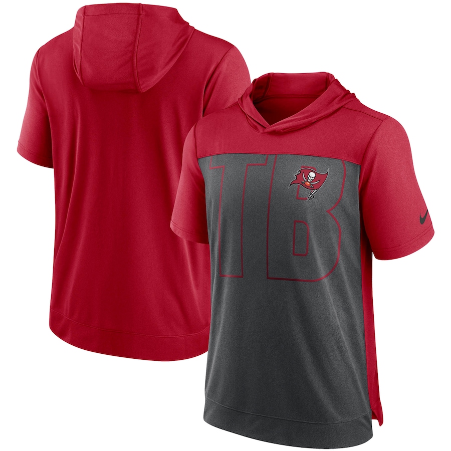 Tampa Bay Buccaneers Football Heathered Charcoal/Red Performance Hoodie T-Shirt - Man Tampa Bay Buccaneers Football Heathered Charcoal/Red Performance Hoodie T-Shirt - Man
