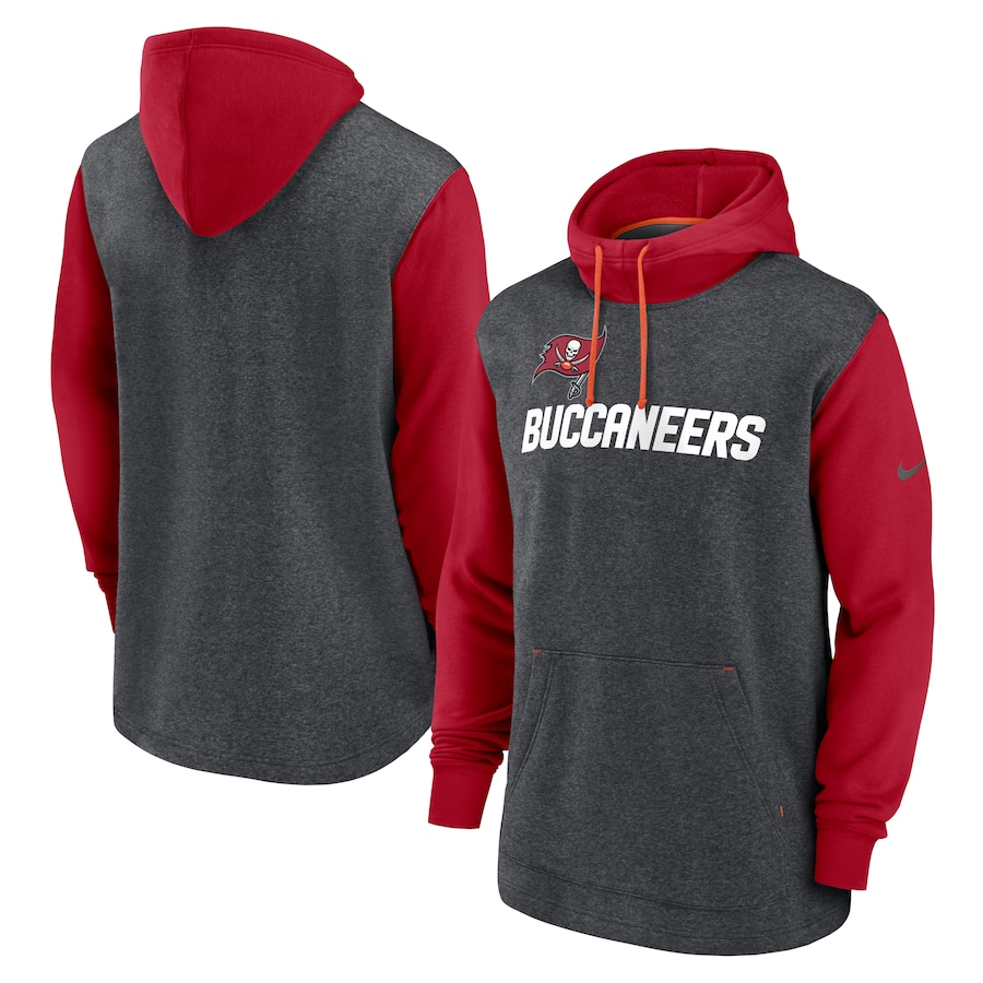 Tampa Bay Buccaneers Football Heathered Charcoal/Red Surrey Legacy Pullover Hoodie - Man