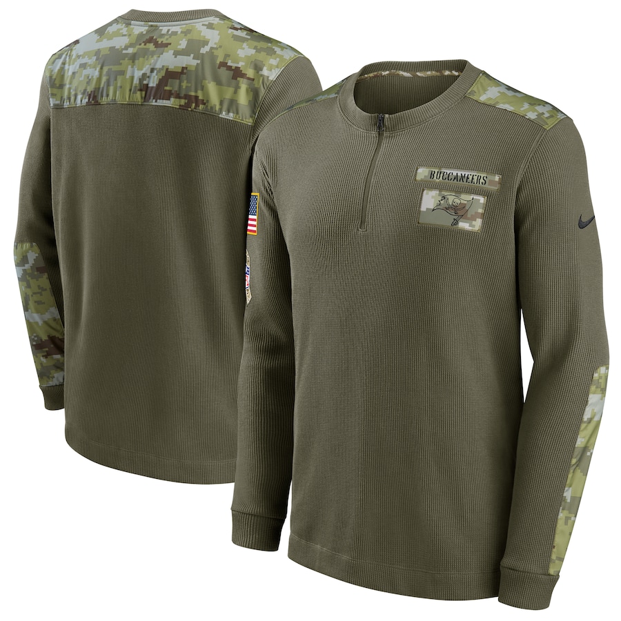 Tampa Bay Buccaneers Football Olive 2021 Salute To Service Henley Long Sleeve Thermal Top - Man Tampa Bay Buccaneers Football Olive 2021 Salute To Service Henley Long Sleeve Thermal Top - Man