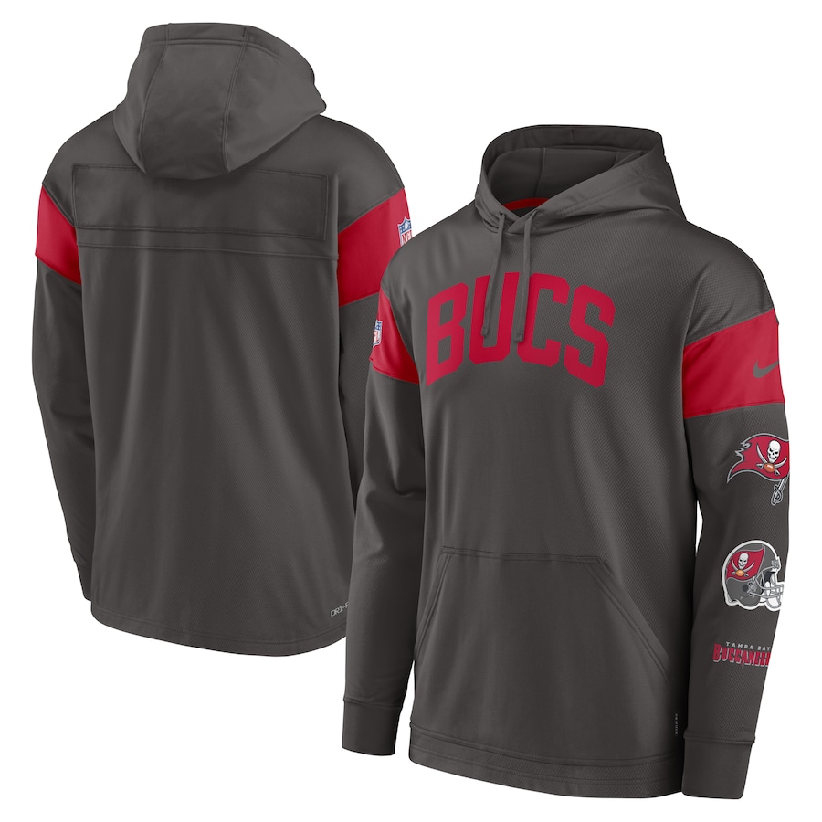 Tampa Bay Buccaneers Football Pewter Sideline Athletic Arch Jersey Performance Pullover Hoodie - Man