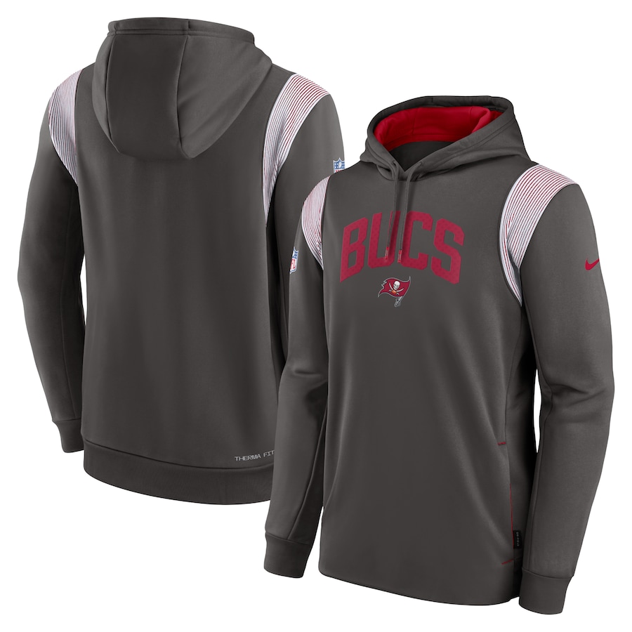 Tampa Bay Buccaneers Football Pewter Sideline Athletic Stack Performance Pullover Hoodie - Man Tampa Bay Buccaneers Football Pewter Sideline Athletic Stack Performance Pullover Hoodie - Man