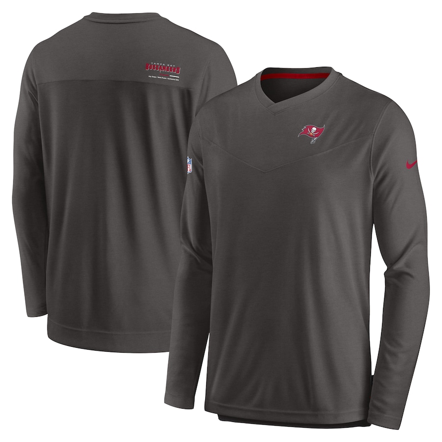 Tampa Bay Buccaneers Football Pewter Sideline Coach Chevron Lock Up Long Sleeve V-Neck Performance T-Shirt - Man Tampa Bay Buccaneers Football Pewter Sideline Coach Chevron Lock Up Long Sleeve V-Neck Performance T-Shirt - Man