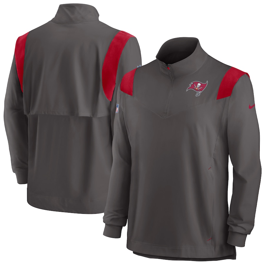 Tampa Bay Buccaneers Football Pewter Sideline Coach Chevron Lockup Quarter-Zip Long Sleeve Top - Man Tampa Bay Buccaneers Football Pewter Sideline Coach Chevron Lockup Quarter-Zip Long Sleeve Top - Man