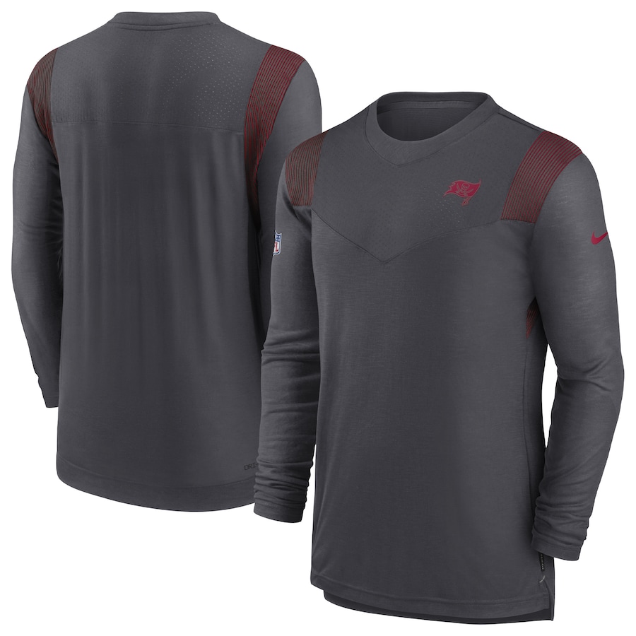 Tampa Bay Buccaneers Football Pewter Sideline Tonal Logo Performance Player Long Sleeve T-Shirt - Man Tampa Bay Buccaneers Football Pewter Sideline Tonal Logo Performance Player Long Sleeve T-Shirt - Man