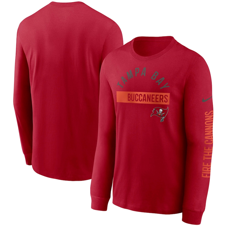 Tampa Bay Buccaneers Football Red Fan Gear Color Bar Long Sleeve T-Shirt - Man Tampa Bay Buccaneers Football Red Fan Gear Color Bar Long Sleeve T-Shirt - Man