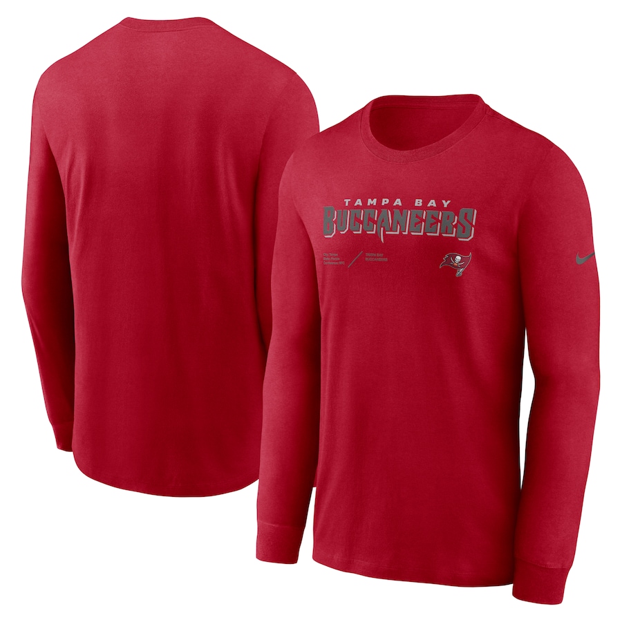 Tampa Bay Buccaneers Football Red Sideline Infograph Lock Up Performance Long Sleeve T-Shirt - Man Tampa Bay Buccaneers Football Red Sideline Infograph Lock Up Performance Long Sleeve T-Shirt - Man