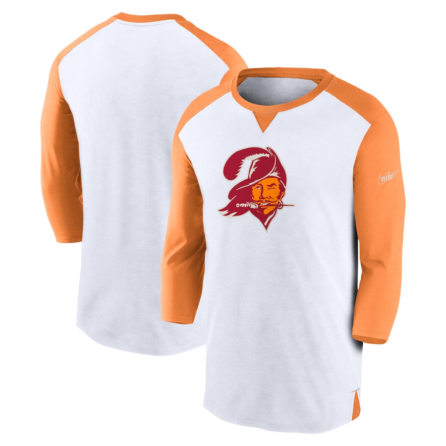 Tampa Bay Buccaneers Football White/Orange Rewind 3/4-Sleeve T-Shirt - Man Tampa Bay Buccaneers Football White/Orange Rewind 3/4-Sleeve T-Shirt - Man