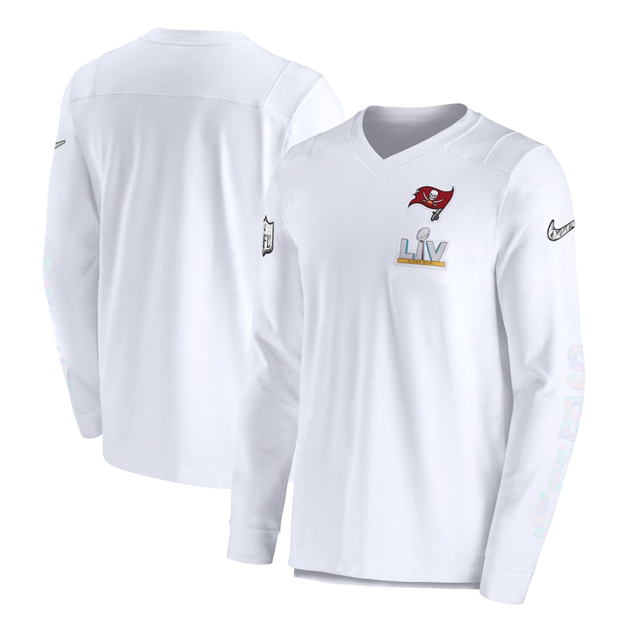 Tampa Bay Buccaneers Football White Super Bowl LV Bound Diamond Travel Player V-Neck Long Sleeve T-Shirt - Man Tampa Bay Buccaneers Football White Super Bowl LV Bound Diamond Travel Player V-Neck Long Sleeve T-Shirt - Man