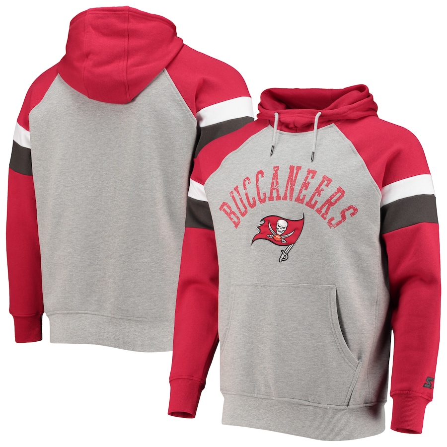 Tampa Bay Buccaneers Starter Heathered Gray/Red Home Run Raglan Pullover Hoodie - Man Tampa Bay Buccaneers Starter Heathered Gray/Red Home Run Raglan Pullover Hoodie - Man