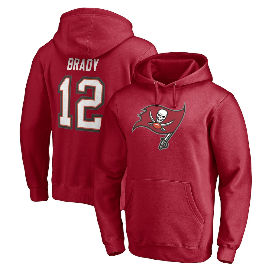 Tampa Bay Buccaneers Tom Brady Red Player Icon Name & Number Pullover Hoodie - Man
