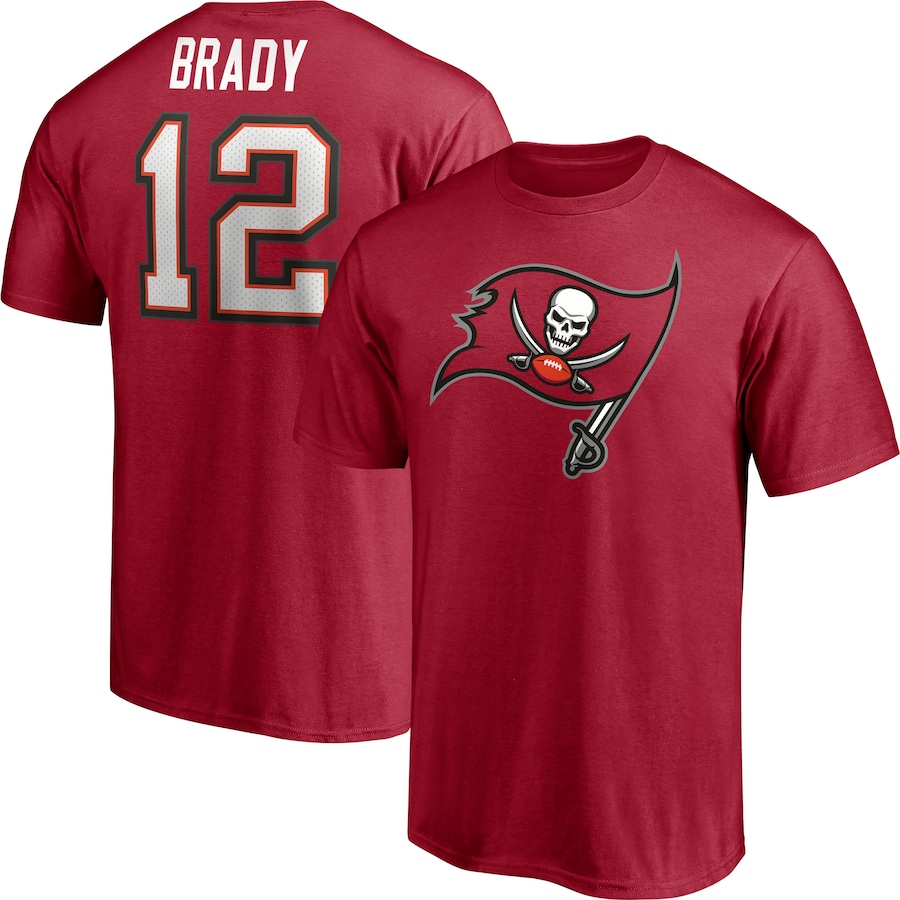 Tampa Bay Buccaneers Tom Brady Red Player Icon Name & Number T-Shirt - Man