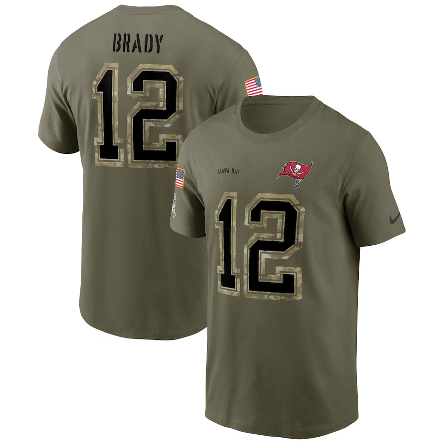 Tampa Bay Buccaneers Tom Brady Football Olive Salute to Service Name & Number T-Shirt - Man