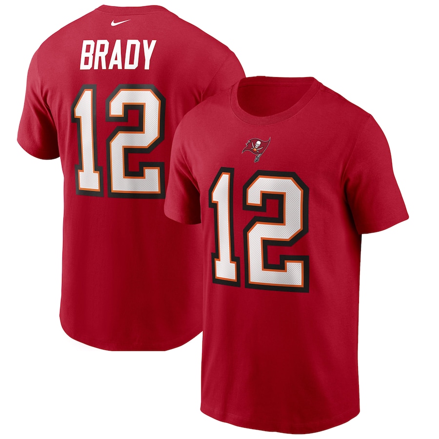 Tampa Bay Buccaneers Tom Brady Football Red Name & Number T-Shirt - Man
