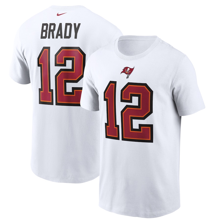 Tampa Bay Buccaneers Tom Brady Football White Name & Number T-Shirt - Man
