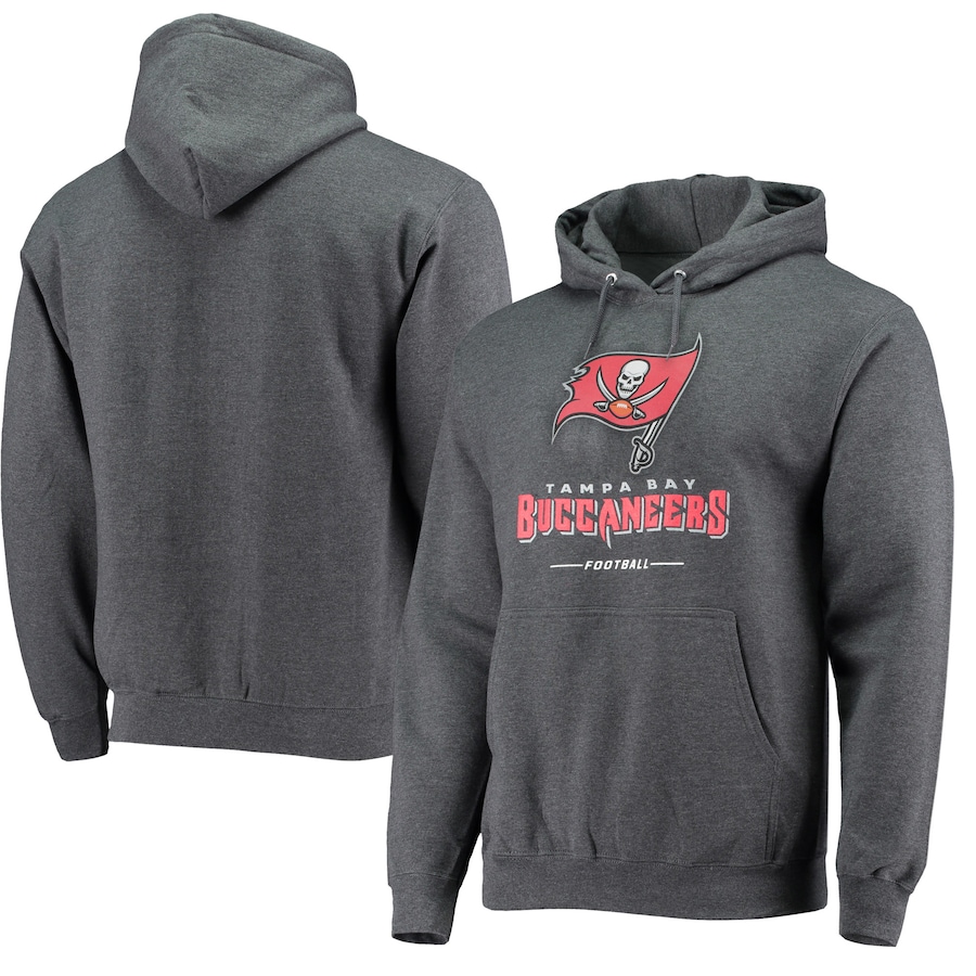 Tampa Bay Buccaneerss Heather Charcoal Logo Team Lockup Fitted Pullover Hoodie - Man