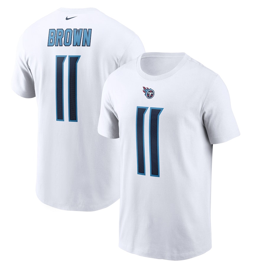 Tennessee Titans AJ Brown Football White Player Name & Number T-Shirt - Man Tennessee Titans AJ Brown Football White Player Name & Number T-Shirt - Man