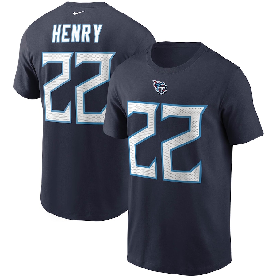 Tennessee Titans Derrick Henry Football Navy Name & Number T-Shirt - Man Tennessee Titans Derrick Henry Football Navy Name & Number T-Shirt - Man