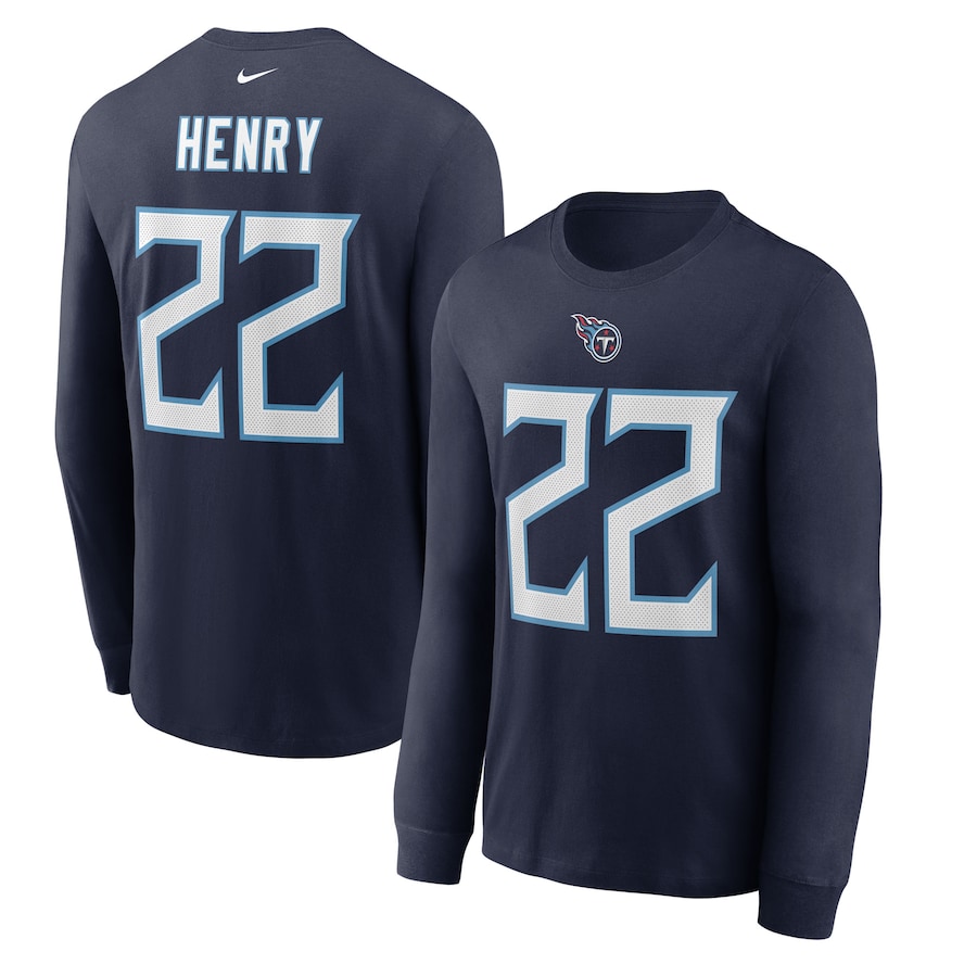 Tennessee Titans Derrick Henry Football Navy Player Name & Number Long Sleeve T-Shirt - Man