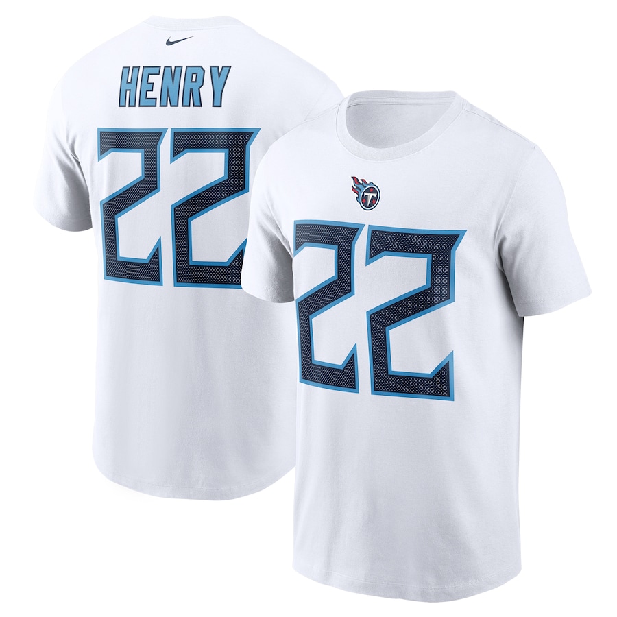 Tennessee Titans Derrick Henry Football White Name & Number T-Shirt - Man