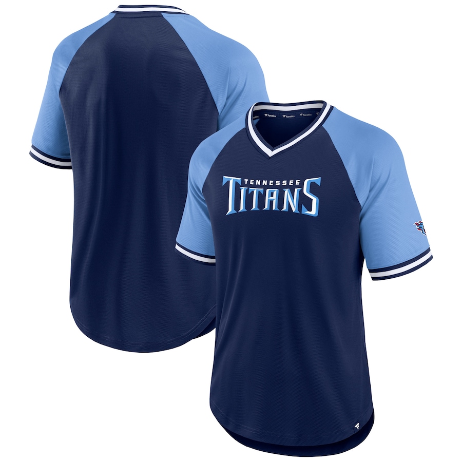 Tennessee Titans Navy/Light Blue Second Wind Raglan V-Neck T-Shirt - Man