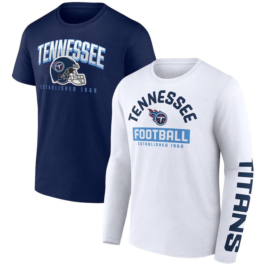 Tennessee Titans Navy/White Long and Short Sleeve Two-Pack T-Shirt - Man Tennessee Titans Navy/White Long and Short Sleeve Two-Pack T-Shirt - Man